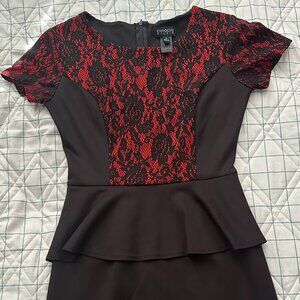 Enfocus Studio Black & Red Lace Peplum Dress (Size 4)